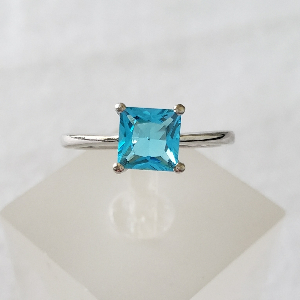 Sterling Princess Cut Acqua Ring - Picture 2 of 8
